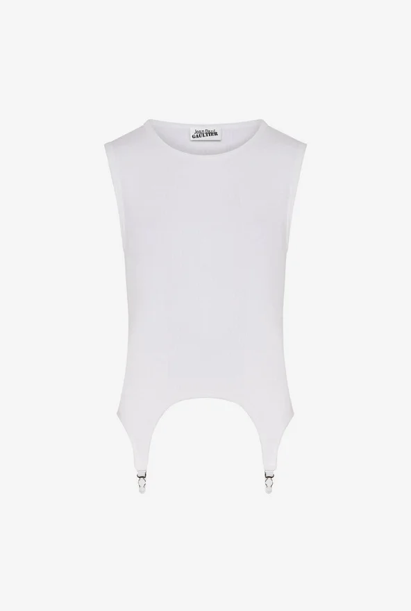 Camiseta sin mangas con liguero en blanco Camiseta sin mangas con liguero en blanco