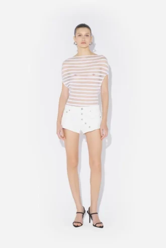 Los pantalones cortos de mezclilla blanca con botones