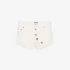 Los pantalones cortos de mezclilla blanca con botones Los pantalones cortos de mezclilla blanca con botones