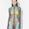 Reedición: vestido largo con estampado de lunares azules